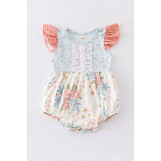 Floral Print Ruffle Buttons Girl Baby Bubble HD-02
