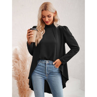Mock Neck Tulip High Low Long Sleeve Blouse EP-32