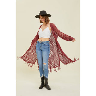 Western Soft Knit Cardigan With Fringe HY-05