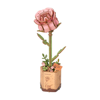 Pink Rose Robotime Rowood DIY Wooden Flower 3D Puzzles