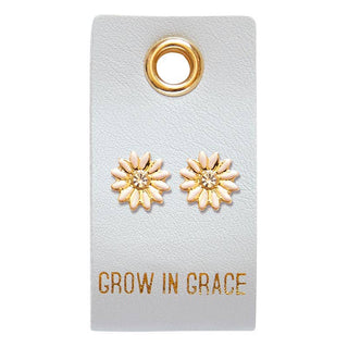Leather Tag Earrings- Grow In Grace - Flower