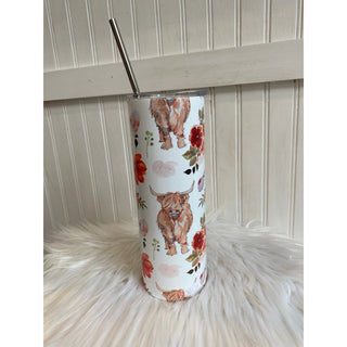 Printed Tumbler- Highland Cow/Roses